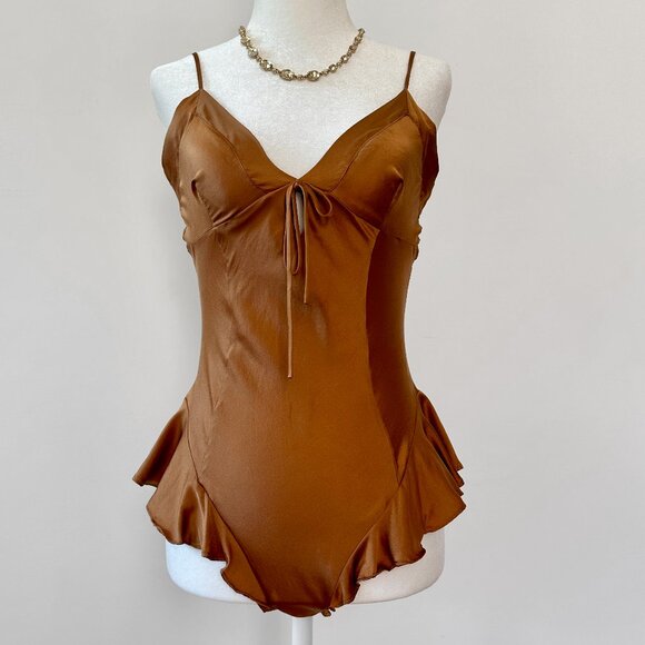 SKIMS bronze silk teddy bodysuit